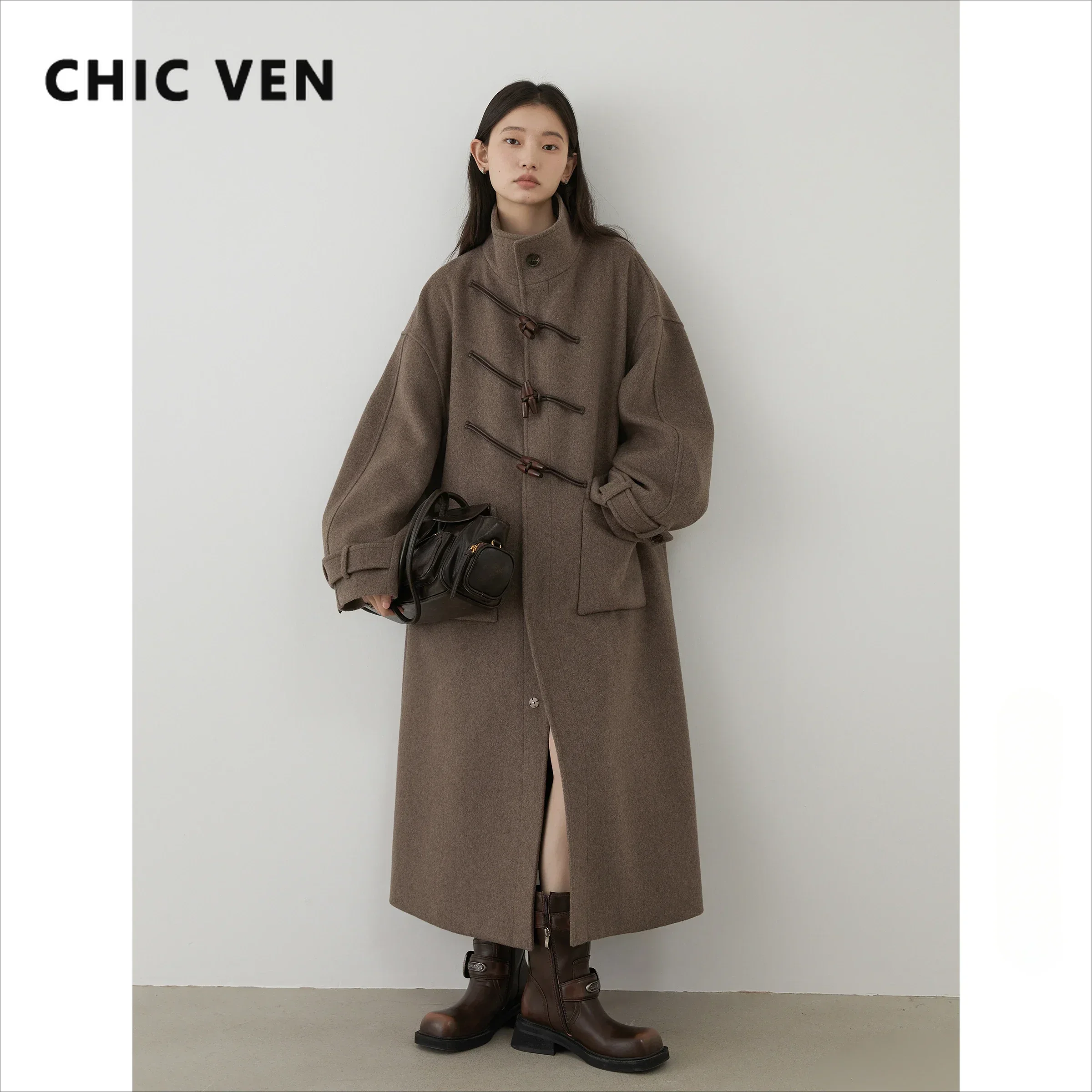 معطف نسائي طويل من الصوف CHIC VEN بتصميم