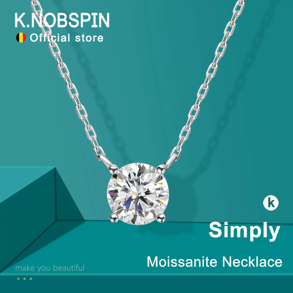 KNOBSPIN D VVS1 مويسانيتي القلائد للنساء سوليتير باندانت