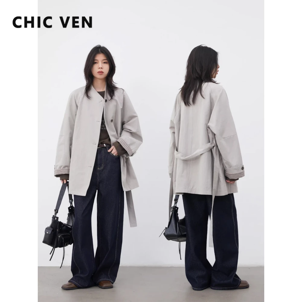 CHIC VEN معطف ترنش نسائي متوسط الطول فضفاض