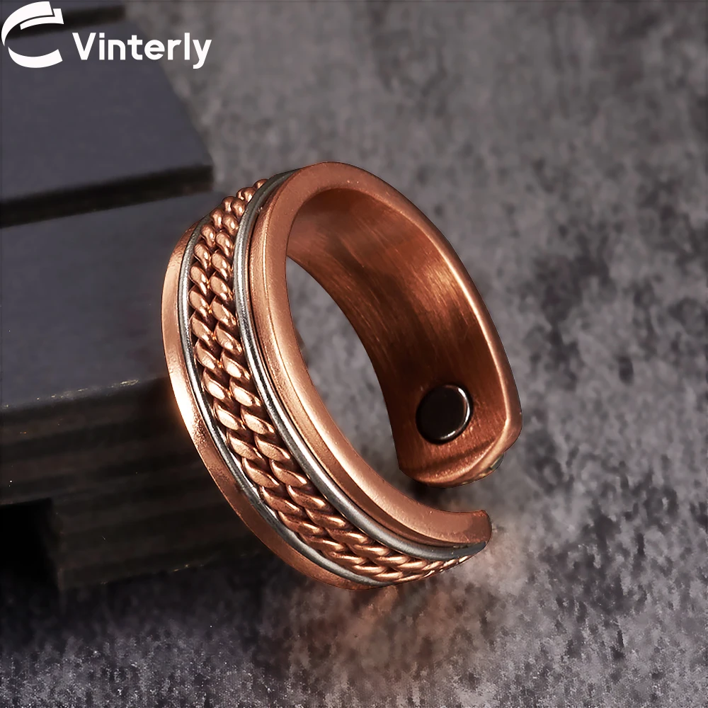 Vinterly النحاس النقي خواتم مغناطيسية النساء الرجال الملتوية