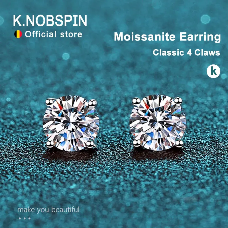 KNOBSPIN 2.0ct مويسانيتي أقراط للنساء مختبر نمت الماس